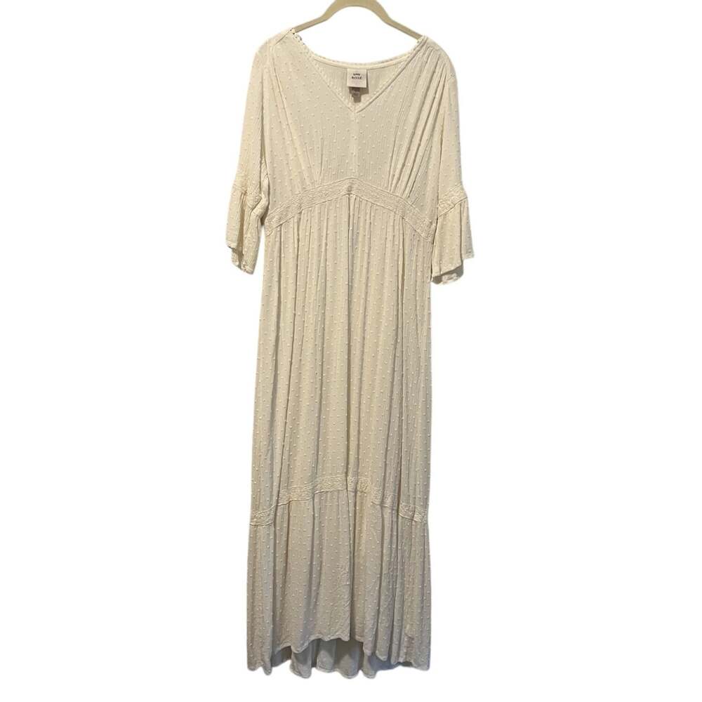 Knox Rose Womens Maxi Dress Clip Dot Lace Trim Bell Sleeve Ivory Size Large Boho